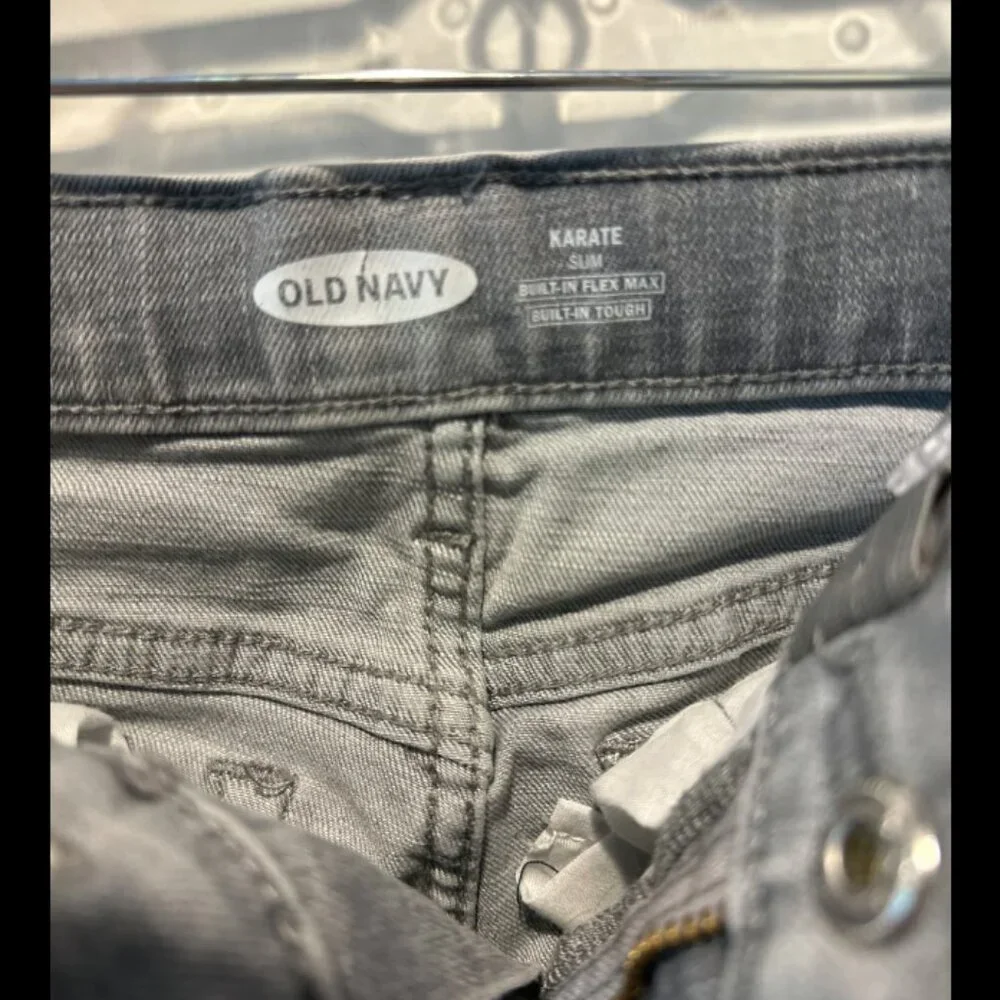 Old Navy Boys Karate Slim Built-In‎ Flex Max Tough Jeans Grey Size 8